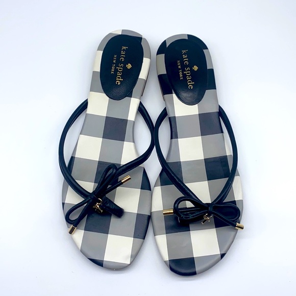 kate spade Shoes - Kate Spade - Gingham Black and White Gray Napa Leather  Sandals Size 9